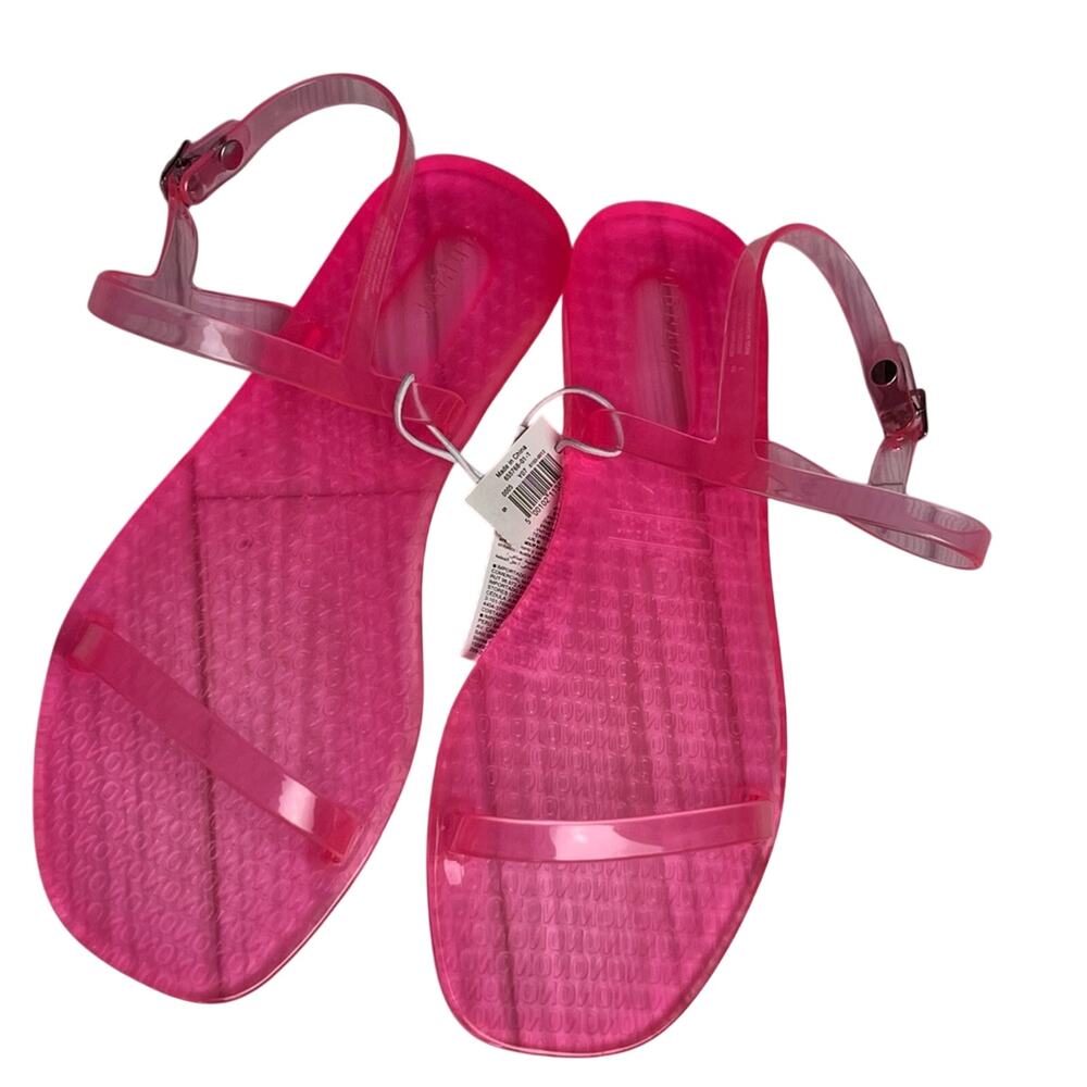 Old Navy Girl's Jelly  Neon Pink Ankle Strap Flat Summer Sandals   Sz 5  NWT